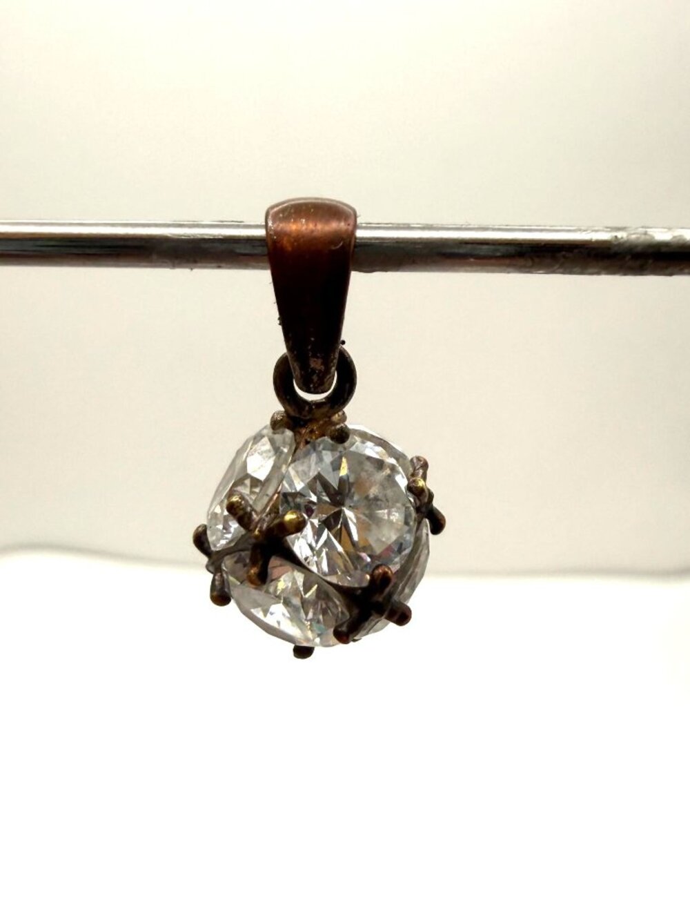 Vintage Multi Stone Pendant Clear Crystal Cluster Gold Tone Round Charm